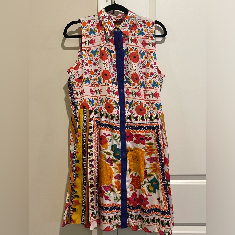 Sleeveless Woven Multi Print Shirt Dress,  US 4